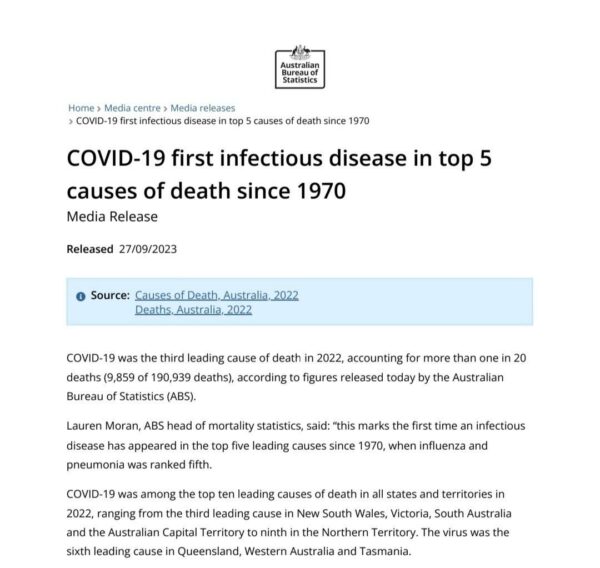 COVID-19: Dritthäufigste Todesursache in Australien im letzten Jahr
