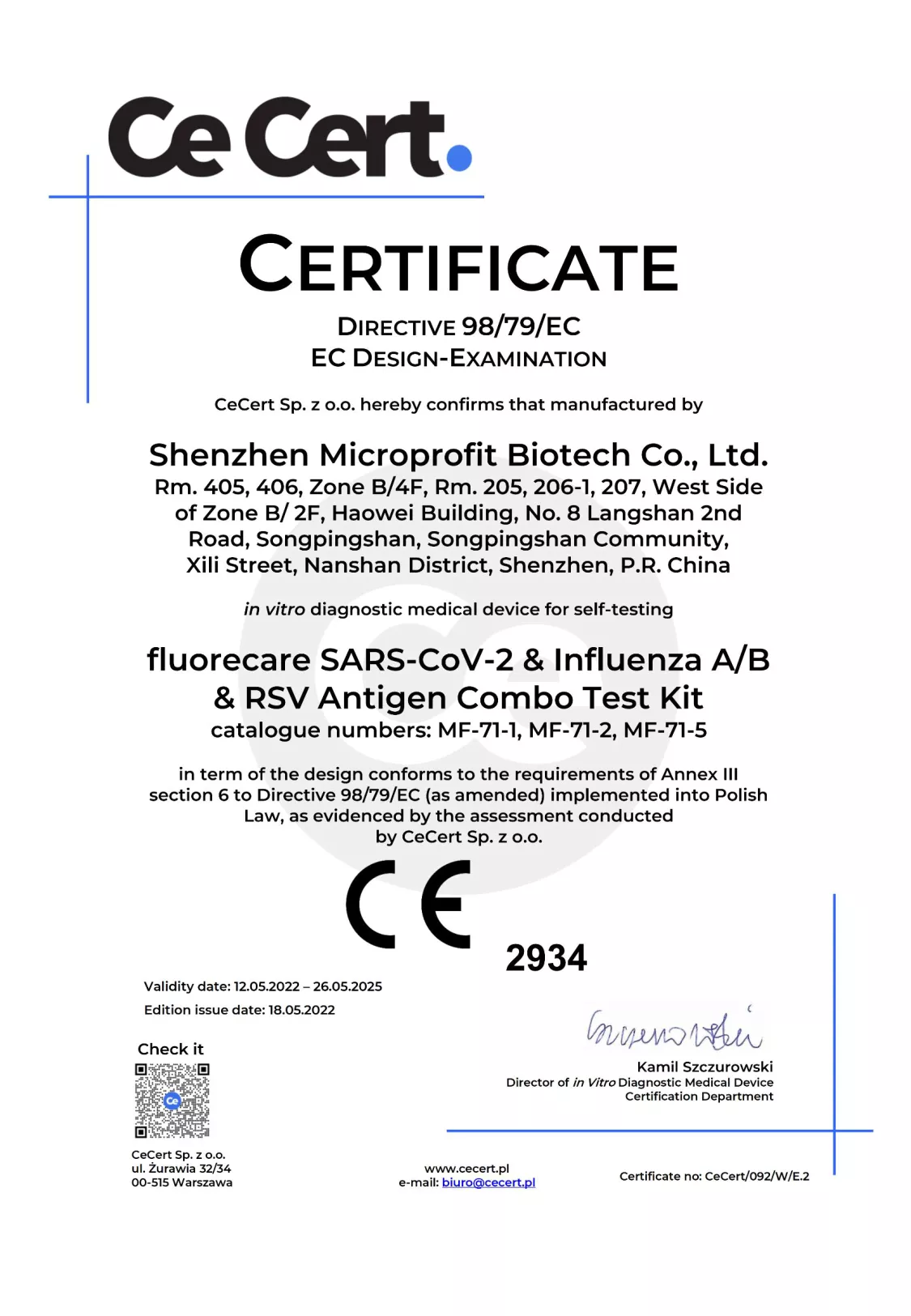 Fluorcare CE Zertifikat