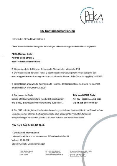 Konformitätserklärung - Peka - Schutzmaske - FFP2